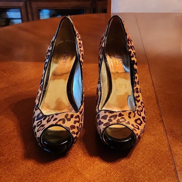 Guess by Marciano, Peep Toe Stiletto Heels, Size 6.5", Leopard Animal Print - Picture 2 of 10